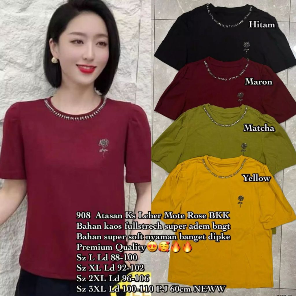 908 นําเข้า bkk เสื้อยืดคอ rose mote