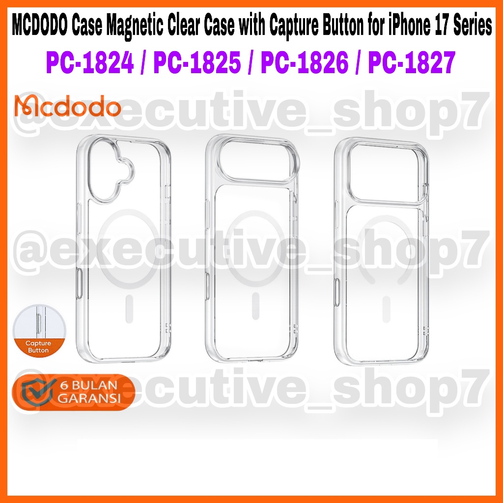 MCDODO Case Magnetic Clear Case พร้อมปุ่มจับภาพ fot iP 17 Series - PC-1824 / PC-1825 / PC-1826 / PC-