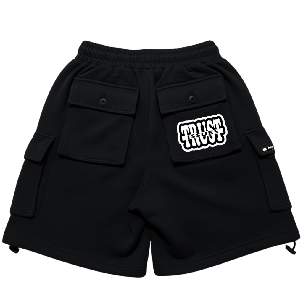 LOKAL KATUN ใหม่ Aqkhra Cargo กระเป๋าด้านข้างสั้นกลับ Unisex ผู้ชายผู้หญิง Trust Issue Motif สีดําผล