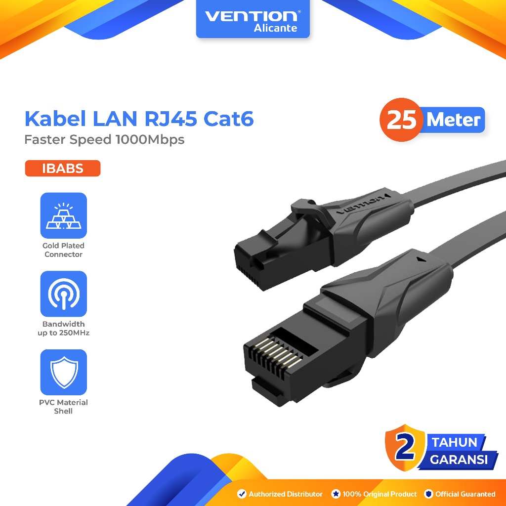 Vention RJ45 Cat 6 UTP Patch Cable 1000Mbps สาย LAN ทองแดงบริสุทธิ์ 25 M 25 เมตร - IBABS