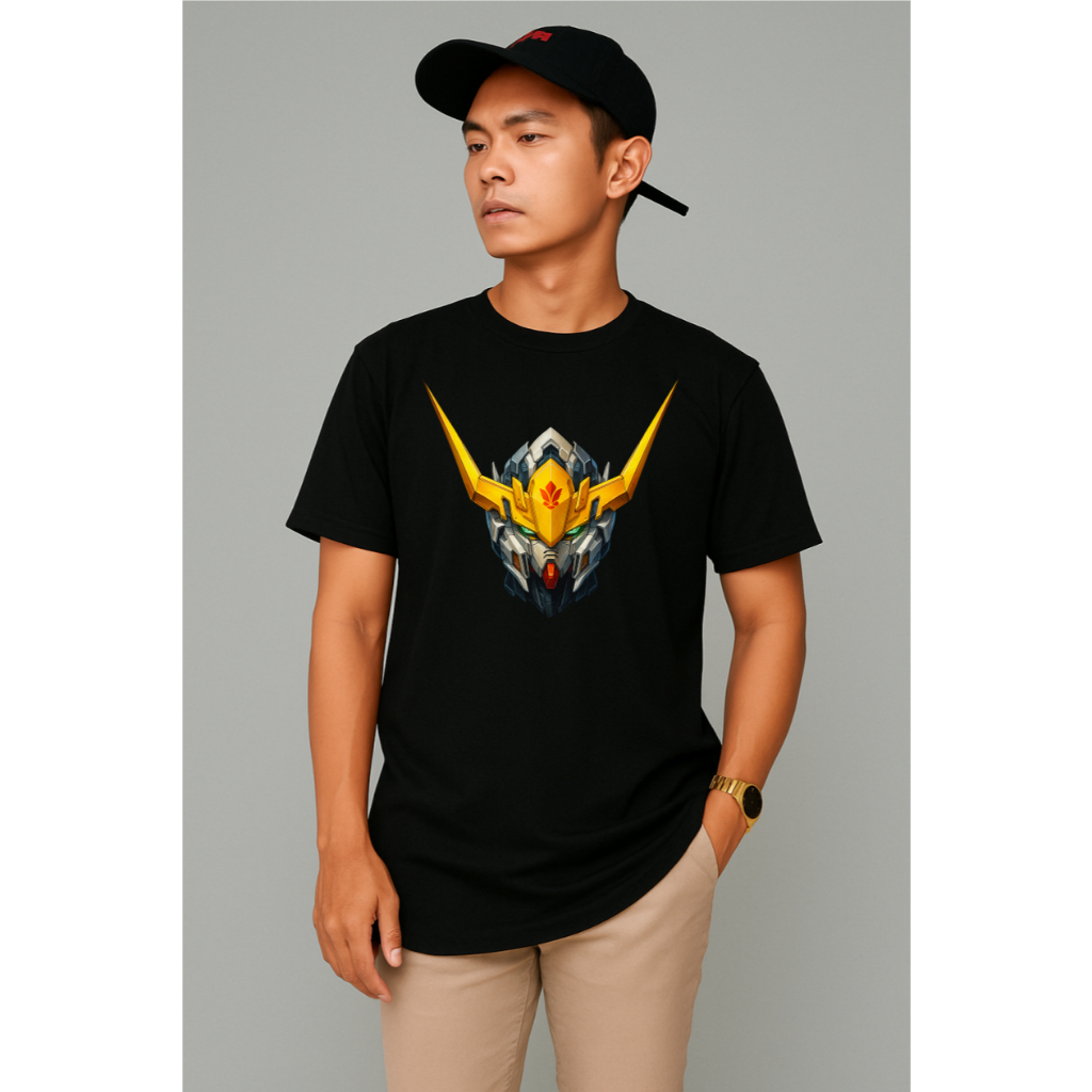 เสื้อยืดผู้ชายพรีเมี่ยมพร้อม Gundam Head Motif 2 3D Animation Animation เสื้อยืดผู้ชาย Hc0825 By han