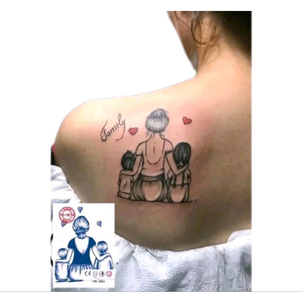 (SEMI PERMANENT) รอยสักชั่วคราว ZR 020 แม่และเด็ก ขนาด 12x9 สติ๊กเกอร์รอยสักชั่วคราวติดทนนานสามารถใช
