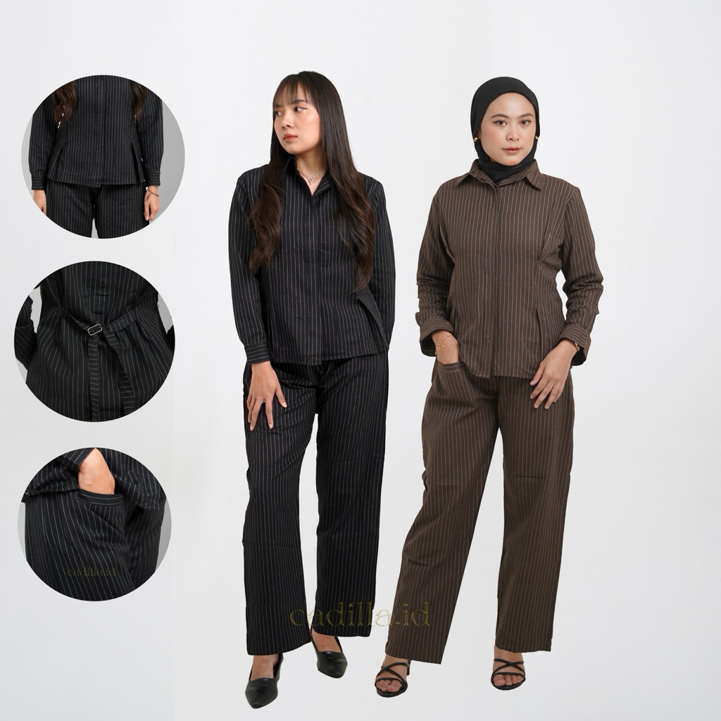 KEMEJA Womens Oneset shirt & Strip pants lumora shirt suit semiwool Strip Cloth office clothes - cad