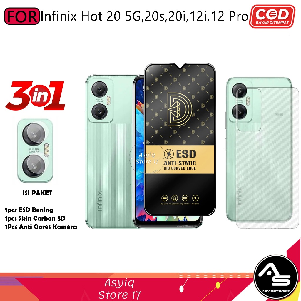 3IN1 Anti-Scratch ESD Clear Anti-Static Package Infinix 20 5G 20S Hot 20i 12i 12 Pro 20i