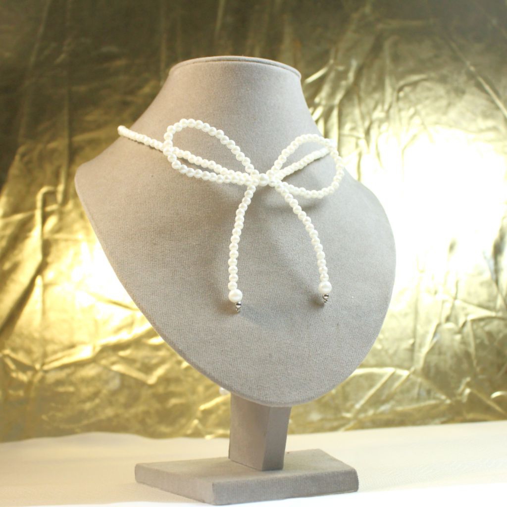 CHOCKER RIBBON แก้ว BEADS สร้อยคอเกาหลีแฟชั่น VIRAL สร้อยคอ RIBBON รุ่น PEARL สร้อยคอ