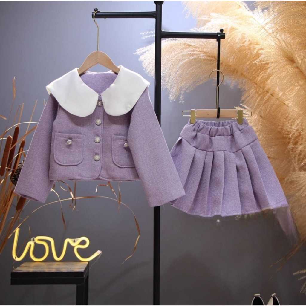 UNGU (AGE 5,6,7-9,10-11,12-13TH) GFJH-SET TWEED SKIRT *WITHOUT INNER* YELLOW PURPLE BACK RIBBON COLL