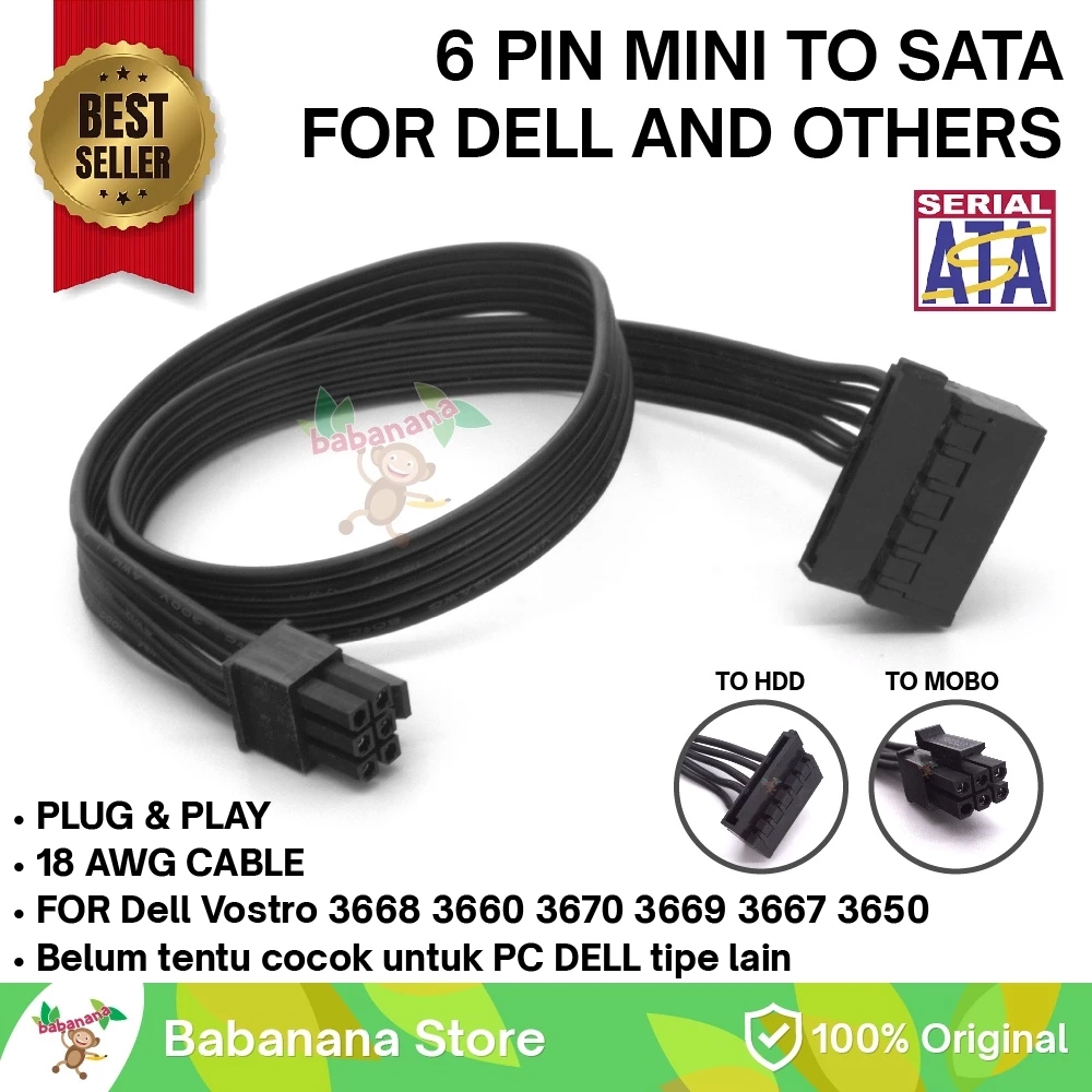 6 Pin Mini to Sata 15 Pin Power สําหรับสายอะแดปเตอร์แปลง Dell HDD SSD