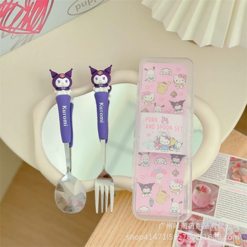SANRIO TQ-QS33 ชุดช้อนและส้อมซานริโอ้ รุ่น BRBGT001 วัสดุหนาอย่างดี เหมาะสําหรับเด็กและผู้ใหญ่
