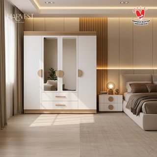 Harvest Furniture Lemari Pakaian Baju 4 Pintu Murah Modern Minimalis