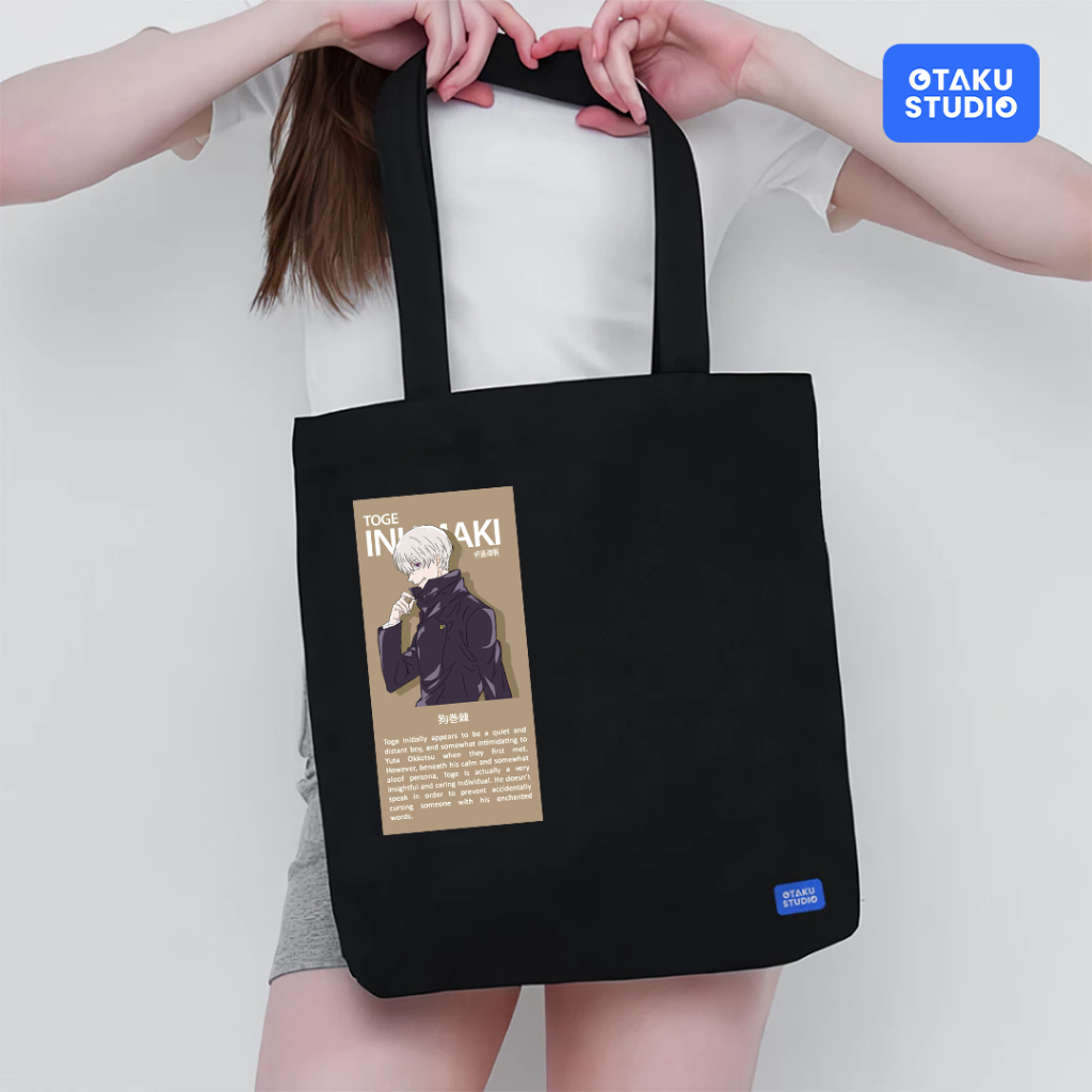 Otaku Studio - Jujutsu Toge Inumaki Satoru Anime Canvas Tote bag 33cm x 35cm ซิปสีดํา