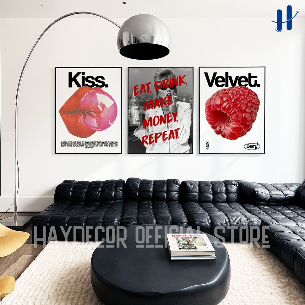 Haydecor Velvet Raspberry Frame Wall Display ตกแต่งห้องความงาม Walldecor