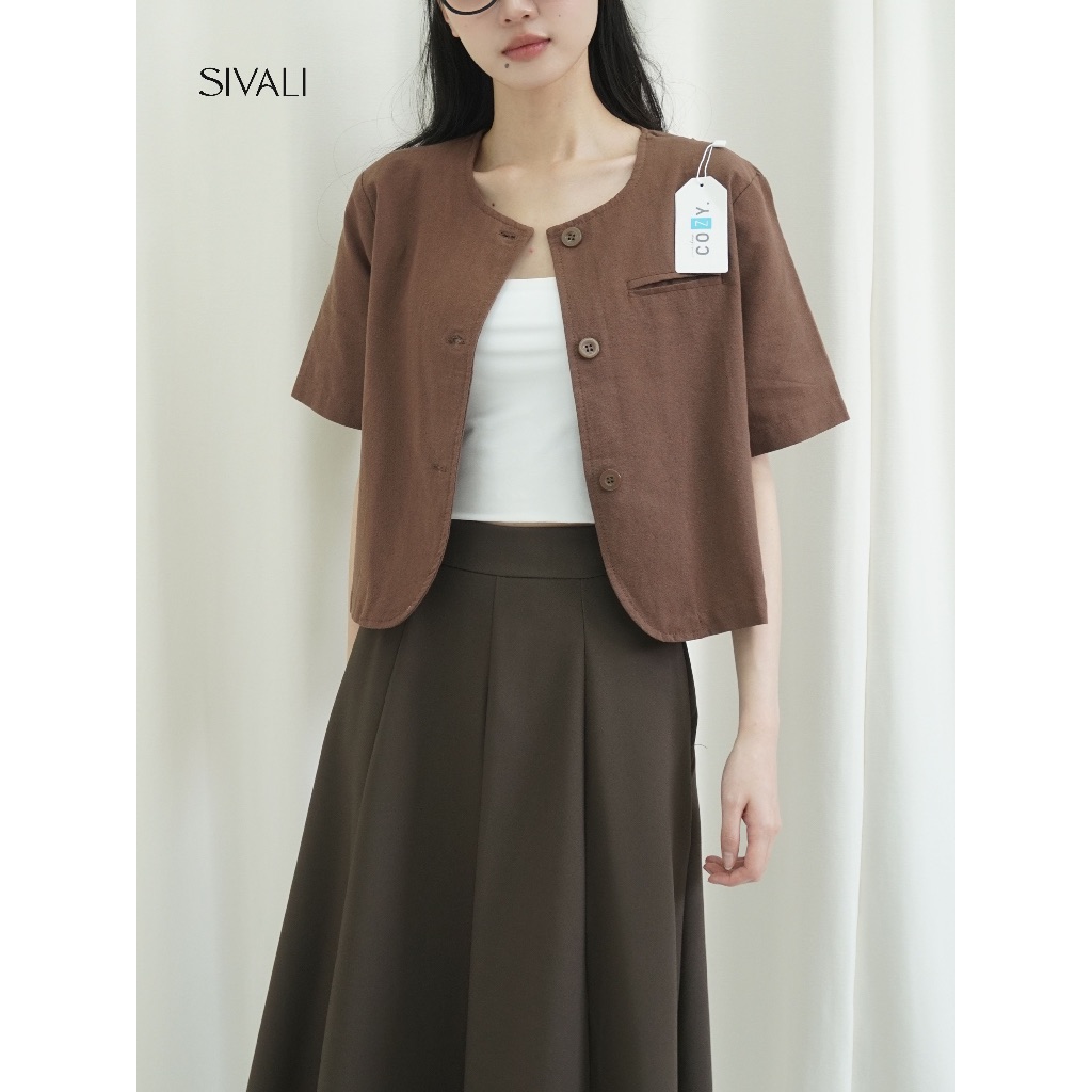 เสื้อลินินฤดูร้อน SIVALI - เสื้อลินินขนาดใหญ่เก๋ไก๋ลําลองผู้หญิงเรียบง่าย - เสื้อตัวนอกแขนสั้น || 1995