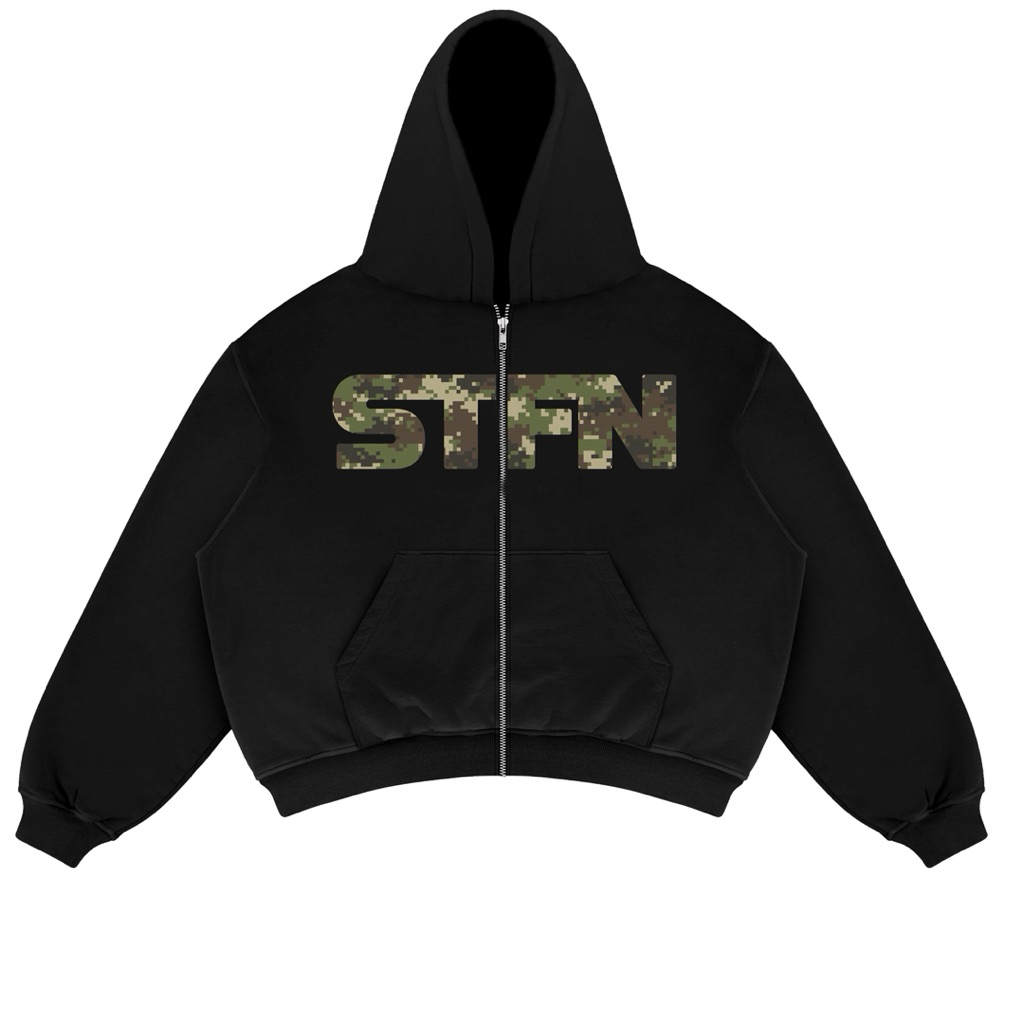 Satisfaction Hoodie Zipper Boxy 375GSM VESTIGT สีดํา