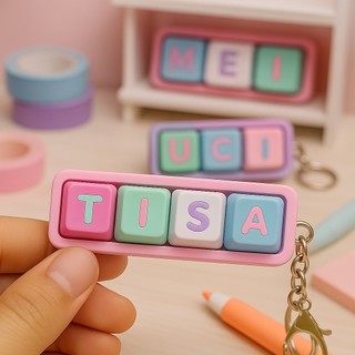 Custom Nama 3D Keychain Unik Fidget Keypad Gantungan Kunci Tas Tempat Pensil Asesoris Kekinian K07X