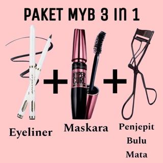 PROMO COD/PAKET 3PCS Maskara + Eyeliner young hitam + Penjepit Bulu Mata MURAH WATERPROOF MASKARA- EYELINER YOUNG HITAM