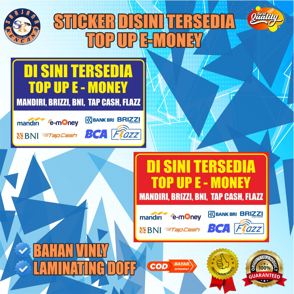 Top Up E-Money สติกเกอร์ Mandiri, BRI, BNI, BCA – Matte ไวนิลเคลือบวัสดุ / คุณภาพระดับพรีเมียม Shop 