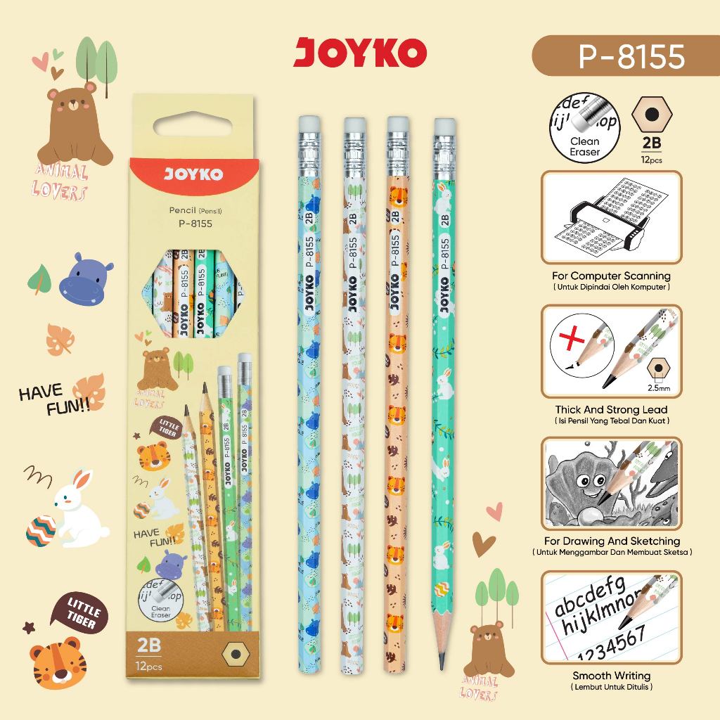 JOYKO P-8155 2B Animal Lovers Pencil [12 ชิ้น]