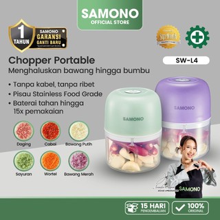 SAMONO Portable Chopper Bawang L4 Mini Blender Bumbu Elektrik Serbaguna Penghalus Daging Cabe Sekali Tekan Food Grade Stainless Steel Tajam Tanpa Kabel Rechargeable Type C 30 Watt Kapasitas 250ML Alat Masak Praktis Garansi Resmi