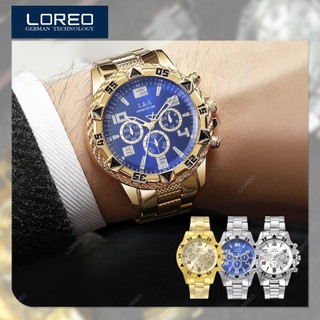 LOREO Jam Tangan Pria Mewah Desain Eropa / Jam Tangan Cowok Chronograph