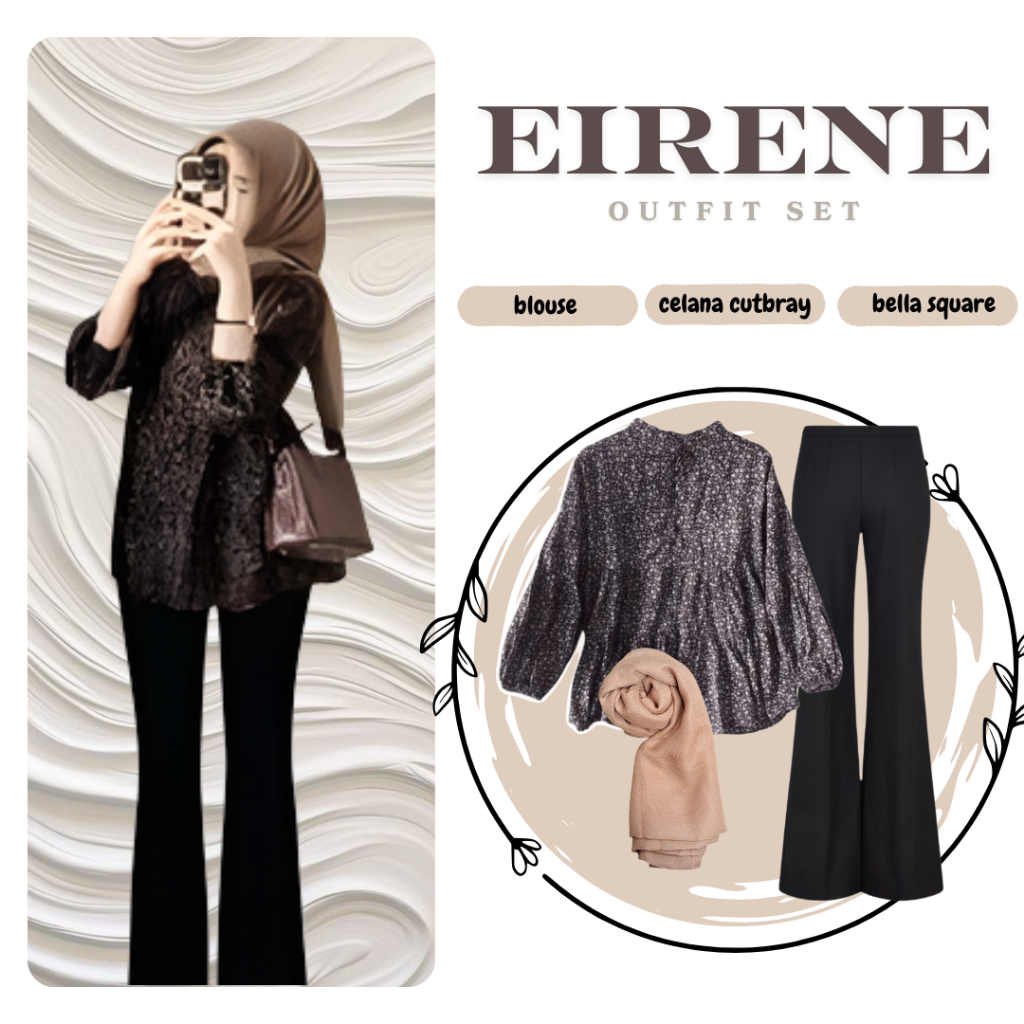 Eirene ฮิญาบสําหรับวัยรุ่น||(เสื้อ, กางเกงคัทบราย์, เหลี่ยมเบลล่า)||3IN1 ชุดเซ็ทผู้หญิงมีสไตล์|| เฟ5