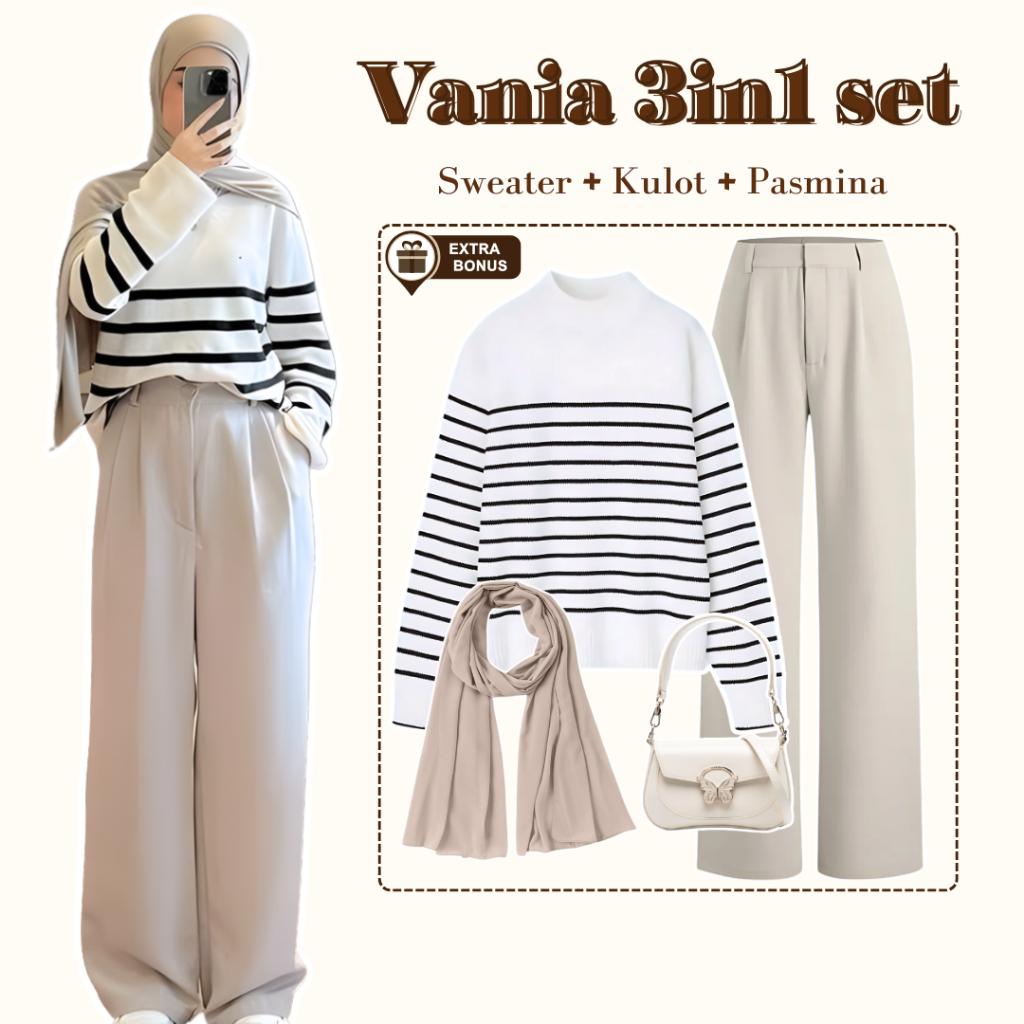 Oneset One ชุด 3in1 ผู้หญิง hijab ชุดเสื้อกันหนาวลูกเรือคอกางเกงถัก hijab pashmina jersey เสื้อยืด |