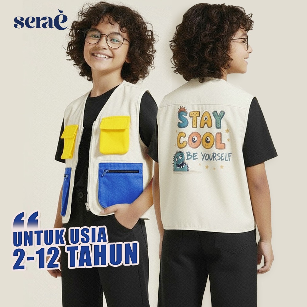 เสื้อกั๊กเด็ก Outdoor Safari Adventurer Unisex Premium Motif สกรีนลายหลายกระเป๋า