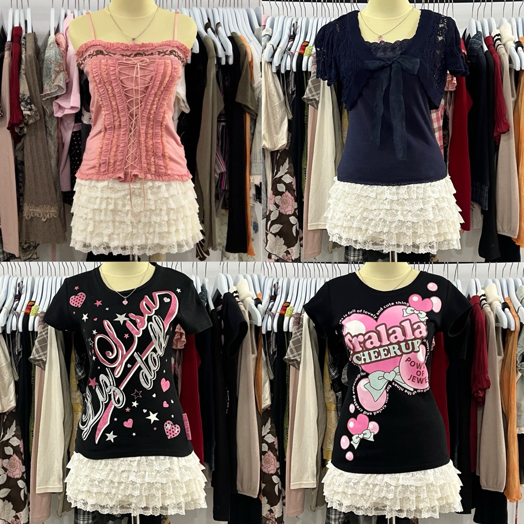 Coquette, Vintage, Y2K, Dainty, Milkmaid, Grunge, Babydoll, Leopard Top / กระโปรง, Axes Femme