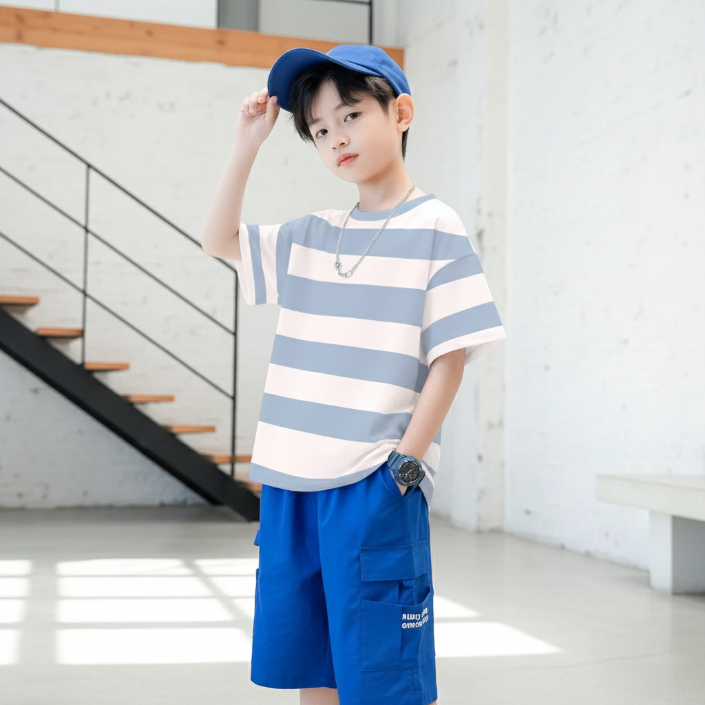 เสื้อผ้าเด็กลายทางเสื้อยืดลายทางสําหรับเด็กชายและเด็กหญิง ดิสโตรลายทาง ไม่จํากัดเพศ อินเทรนด์ xylem