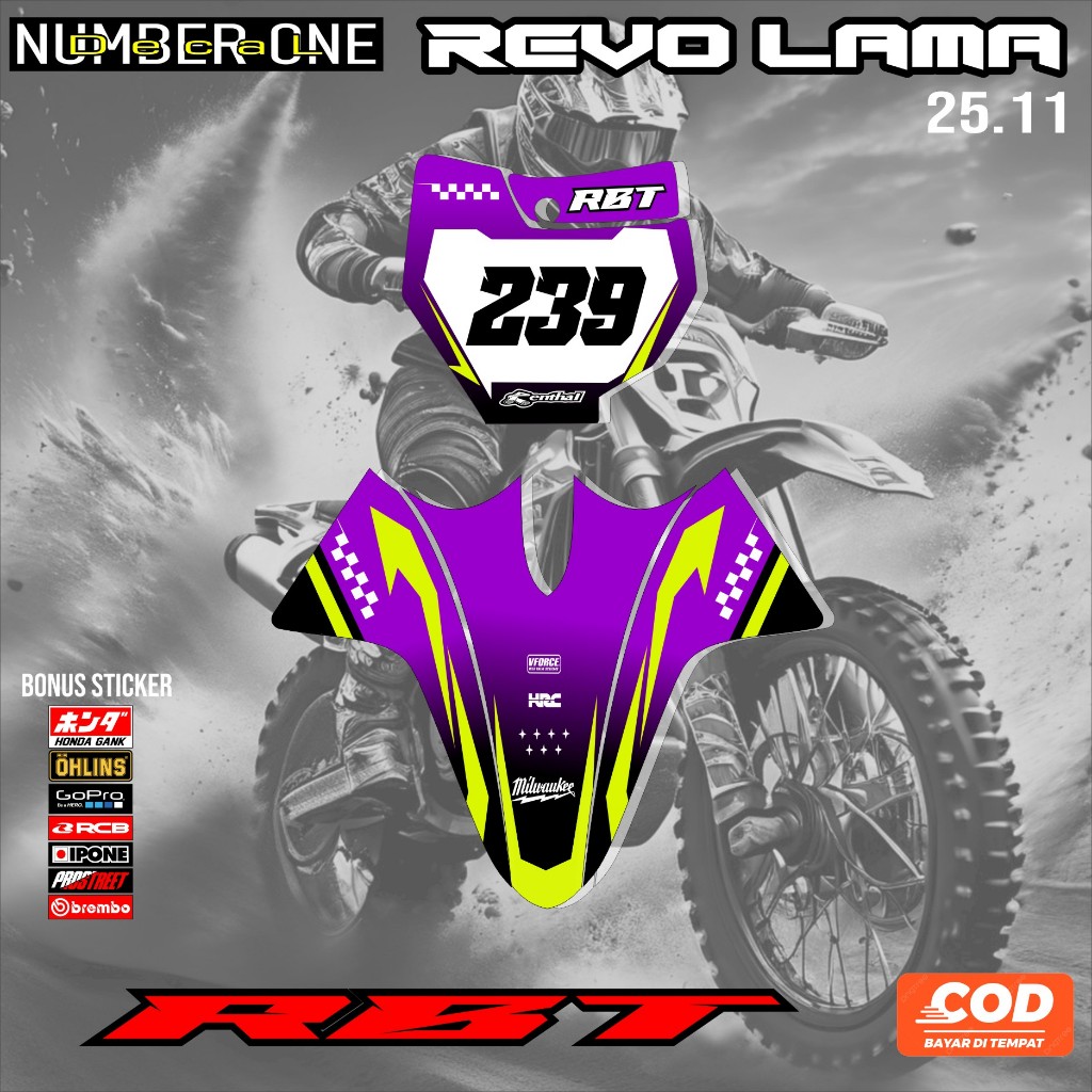 สติ๊กเกอร์รูปลอกหมายเลขแผ่น+บังโคลนหน้า honda REVO OLD MOTORCYCLE CRF KLX 150 KLX BF KLX GORDON DTRA