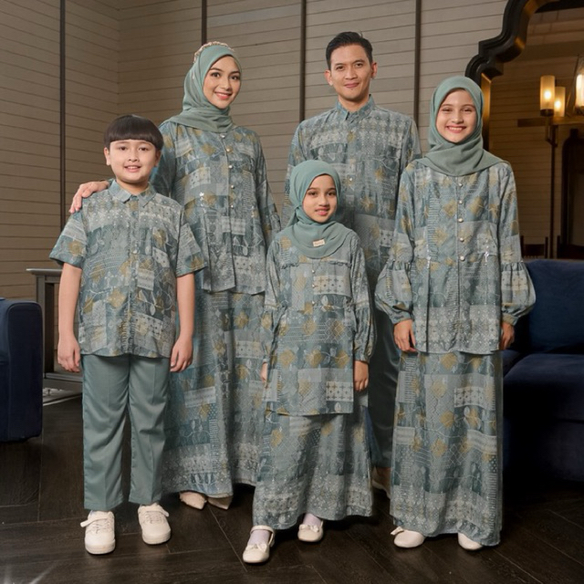 ETHICA ROYAL ETHNIC GREEN Sarimbit Family 2026 ชุดครอบครัวมุสลิม Eid Gamis Kagumi 365
