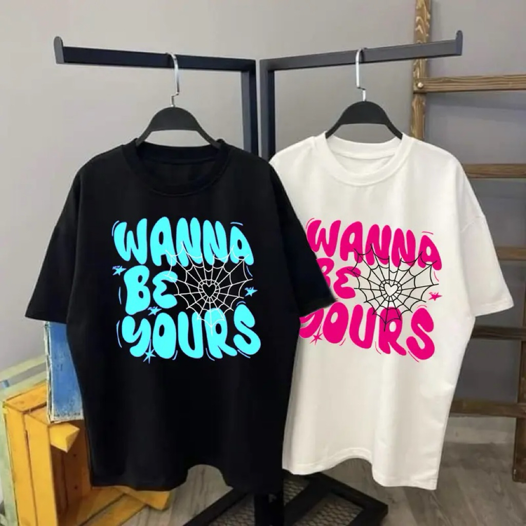 Wanna Be Yours Blue & Wanna Be Yours เสื้อยืดคู่สีชมพูสไตล์เกาหลีผ้าฝ้าย Combed 24s Premium Best Str