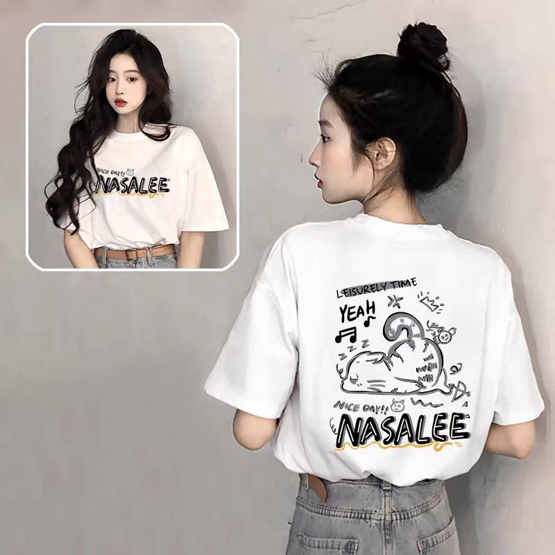 KATUN NASALEE Graffiti Cat เสื้อยืดแขนสั้นสีขาวผ้าฝ้าย 100% แบรนด์ Casual Cool Oversize, Unisex
