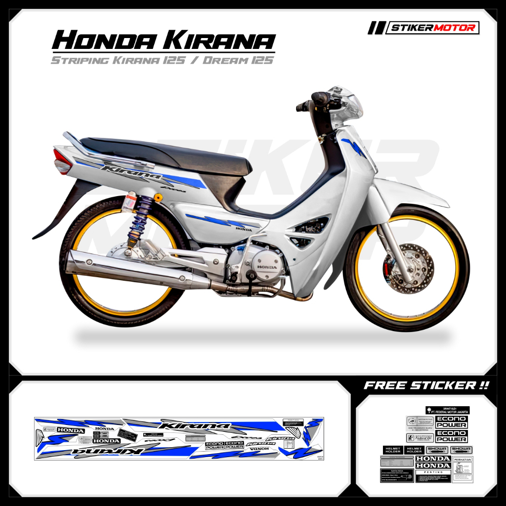 KIR34 Striping สติกเกอร์ Honda Kirana 125 Honda Dream 125 Motohai Variations Striker สติกเกอร์ Strip