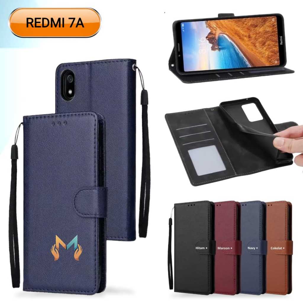 Flip Case Leather Redmi 7A Leather Wallet Casing Open Close