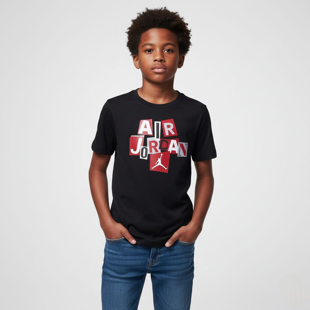 TEENAGE เสื้อยืด S (8-10 ปี) A1R J0RDAN JUMP MAN PUZZLE LOGO สีดําใหม่ต้นฉบับ