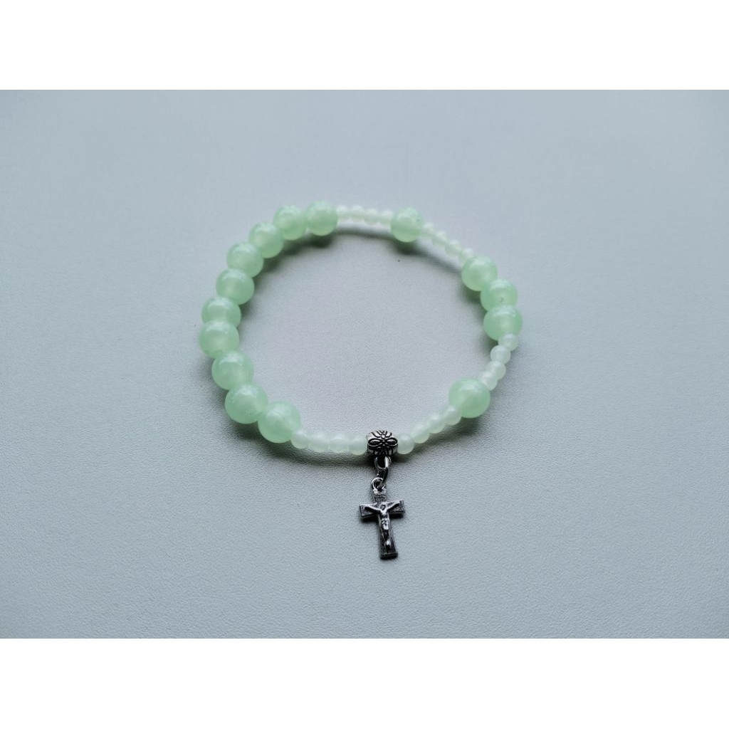 G777 8MM PHOSPHRUS CROSS ROSARY BRACELET CATHOLIC SPIRITUAL BRACELET