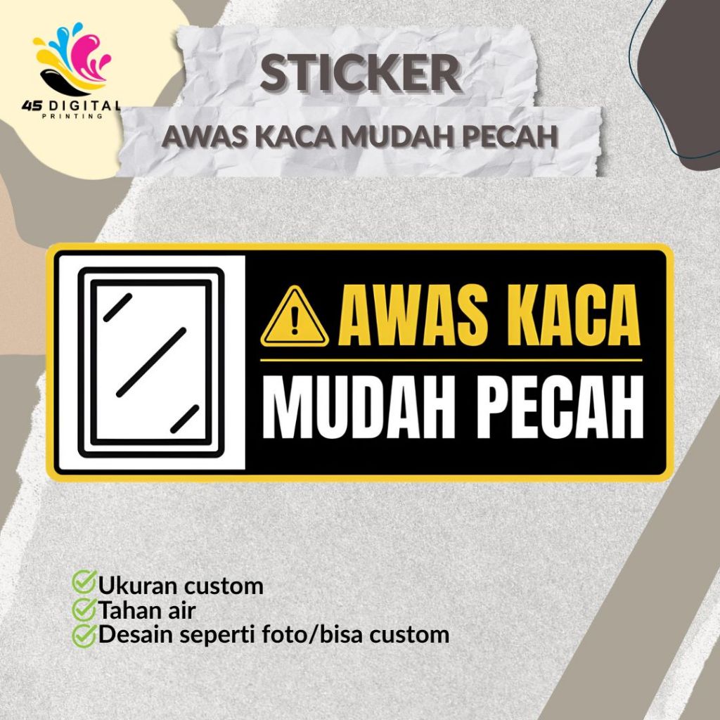 สติ๊กเกอร์ BEWARE OF GLASS EASY TO BREAK ECO ไวนิล