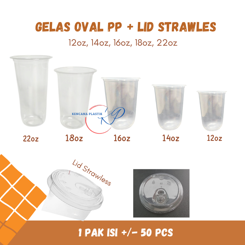ถ้วยพลาสติก Pp รูปไข่ 12oz 14oz 16oz 18oz 22oz + เนื้อหาหลอด 50 ชิ้น