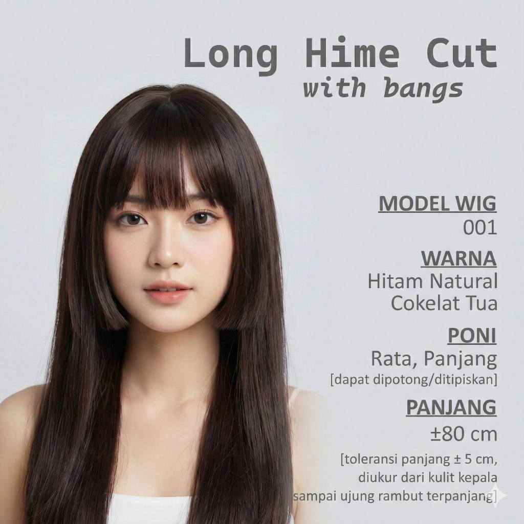 วิกผมเต็ม สไตล์เกาหลี Hime Cut 75-80cm ความยาวตรง 001