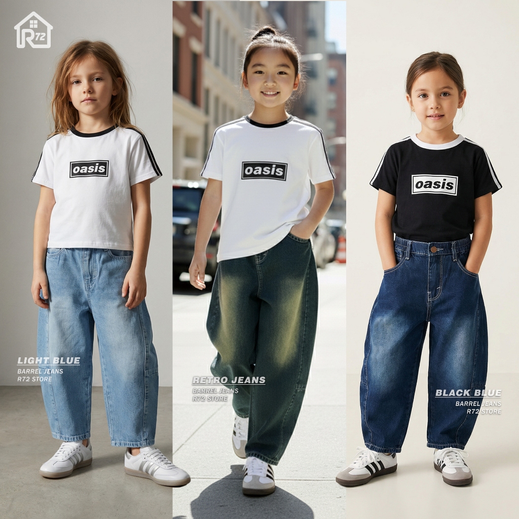 R72 Barrel Jeans & Ringer T-shirt Set - Girls Baggy Baggy Baggy Baggy T-shirt oasis