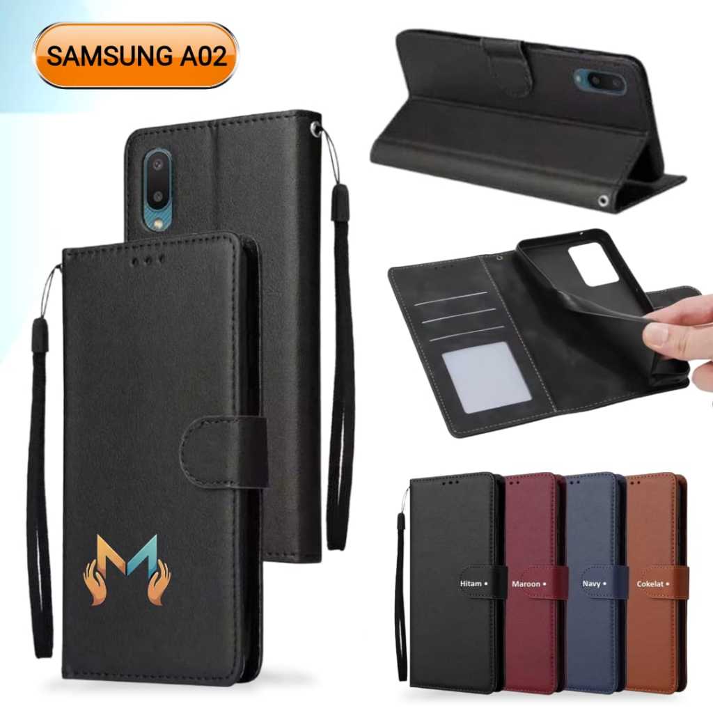 Flip Case Leather Samsung A02 Leather Wallet Casing Open Close