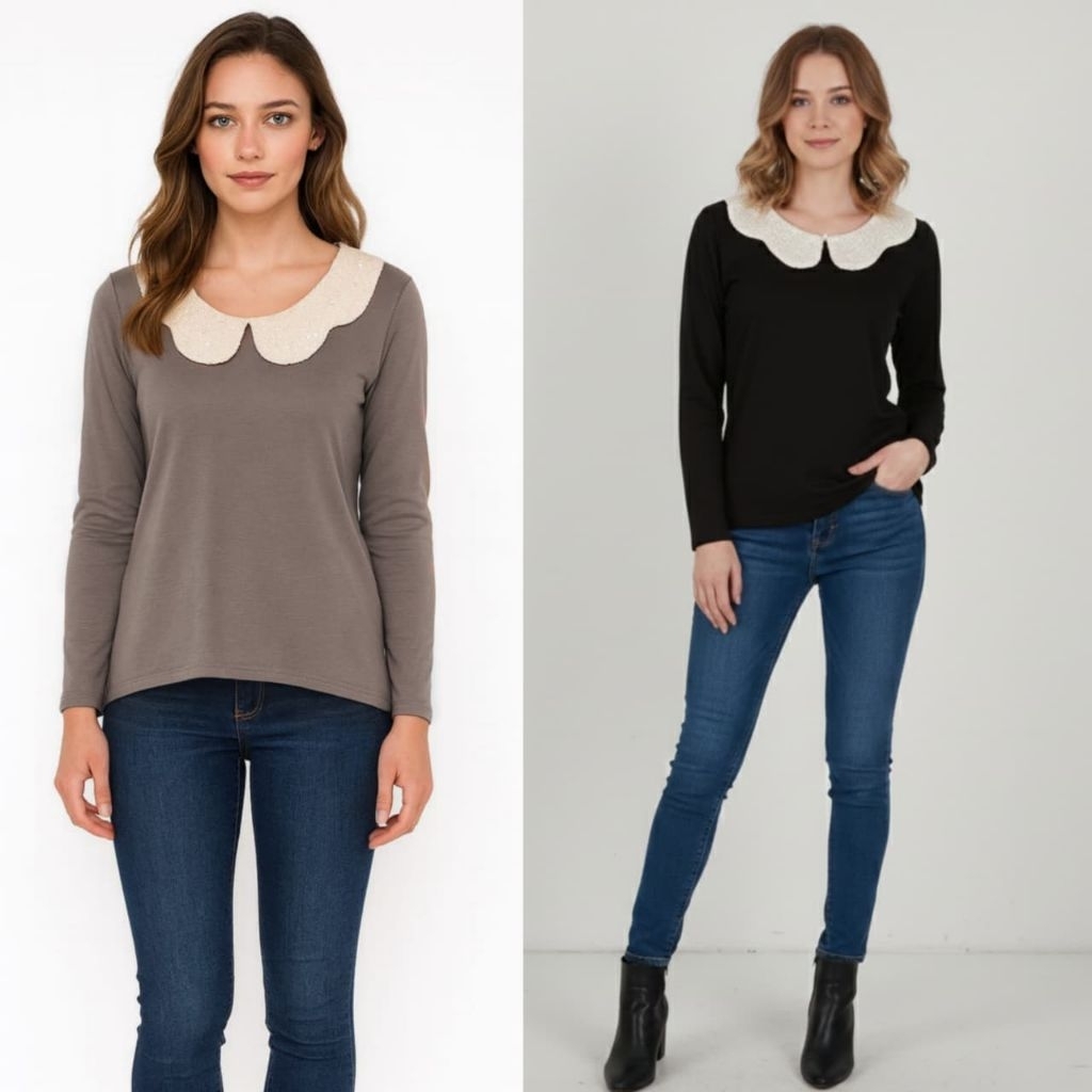 M*ngo ผู้หญิง embelashed petpan เสื้อคอปก/เสื้อสตรีแบรนด์/เสื้อสตรีล่าสุด