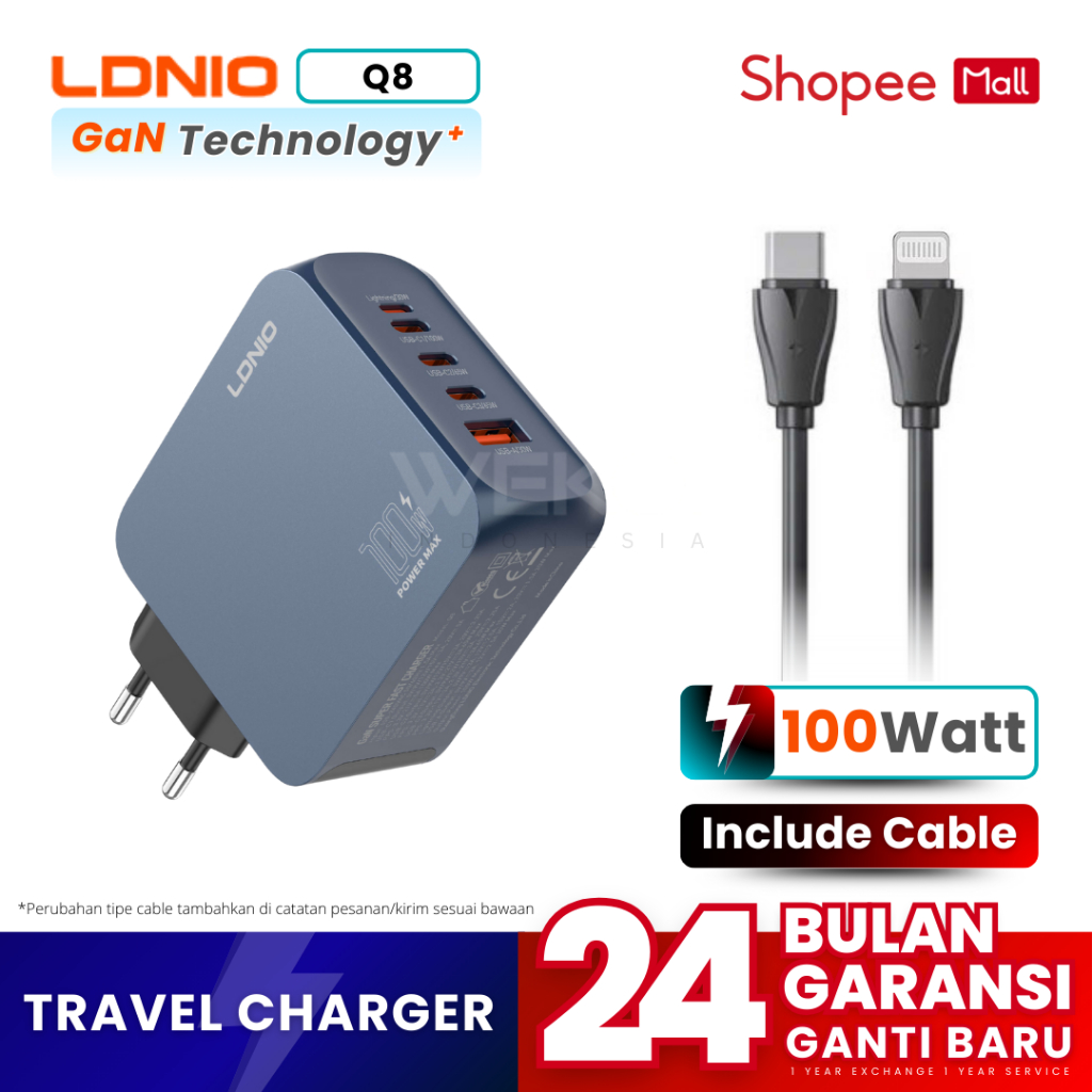 LDNIO Q8 Travel Adaptor Charger ชาร์จเร็วสุด 100W GaN Technology USB+4 Type-C รองรับ Iphone