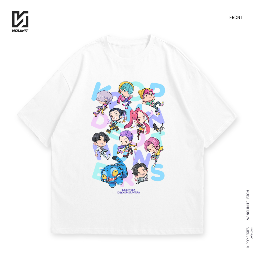 NO LIMIT KPOP Demon Hunters Huntrix Chibi เสื้อยืด - KDH Rumi Mira Zoey - ขนาดใหญ่และปกติ - เสื้อยืด