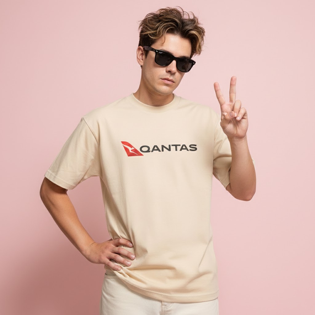เสื้อยืดหวีผ้าฝ้ายการบิน QANTAS Distro Clothing