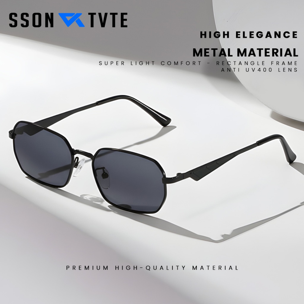 SSON TVTE แว่นกันแดดโพลาไรซ์ Anti UV400 สไตล์โลหะสี่เหลี่ยมผืนผ้า 9596
