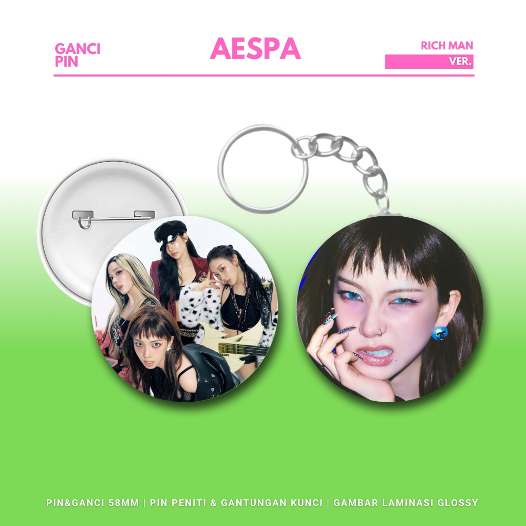 GANTUNGAN GLOSSY AESPA PIN RICH MAN KEYCHAIN 58 MM KPOP IDOL KEYCHAIN UNOFFICIAL KARINA WINTER