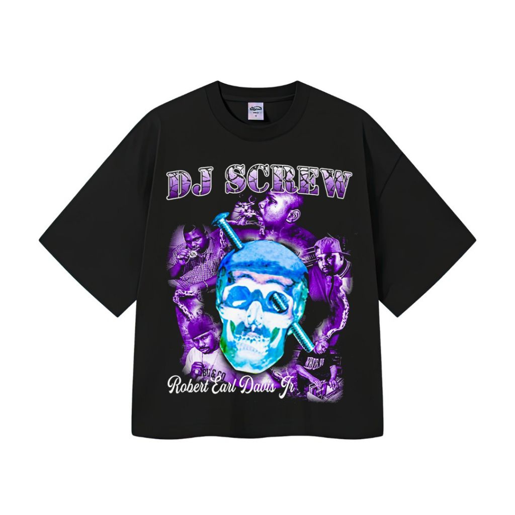 DJ SCREW เสื้อยืด OVERSIZED สีดํา VINTAGE TEE UNISEX TOP ANIME CLOTHES