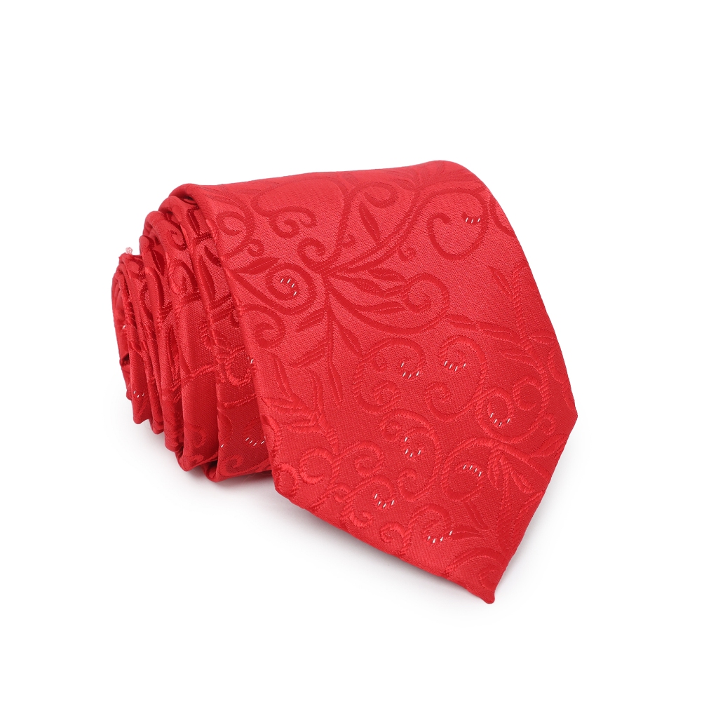 MERAH เน็คไทผู้ชายผูกคอหรูหรา ขนาด 8ซม. สีแดง ลายดอกไม้ DS028