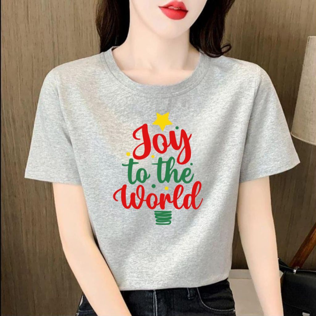 Merry Christmas JOY TO THE WORLD เสื้อยืดผู้หญิงเสื้อยืดผู้หญิงเท่นุ่มคริสต์มาสกิจกรรมปีใหม่ ASGARD7
